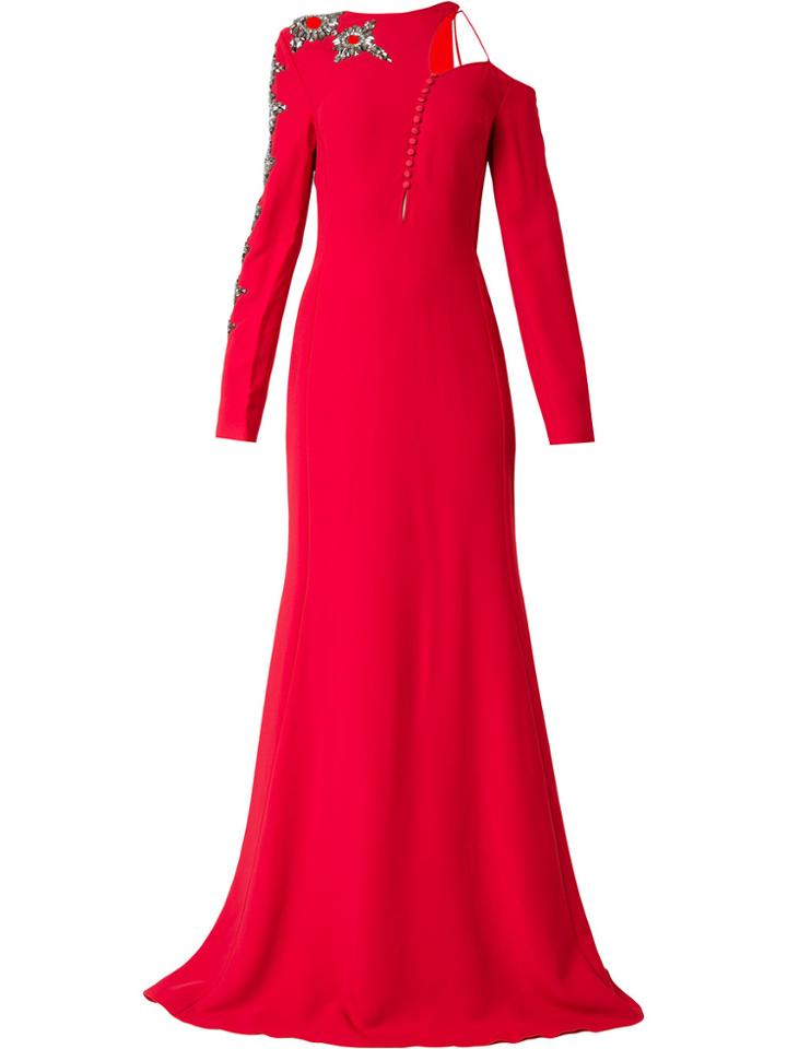 Antonio Berardi Embellished Asymmetric Gown - Red