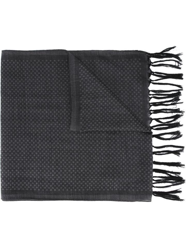 Eleventy Dotted Fringed Scarf, Men's, Black, Silk/wool