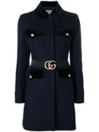 Gucci Velvet-trimmed Single Breasted Coat - Blue