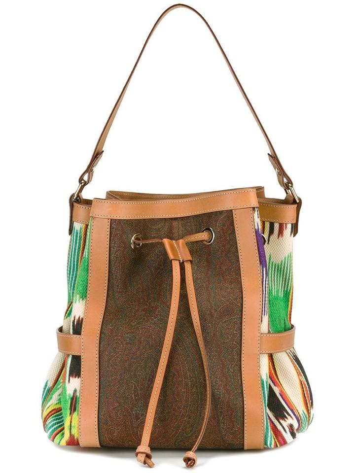 Etro Embroidered Trim Tote, Women's, Brown, Cotton/calf Leather/polyester/pvc