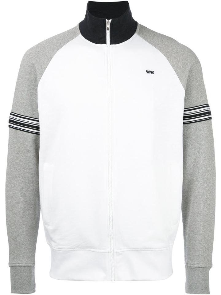 Wood Wood High Neck Zipped Sweatshirt, Men's, Size: Medium, White, Cotton