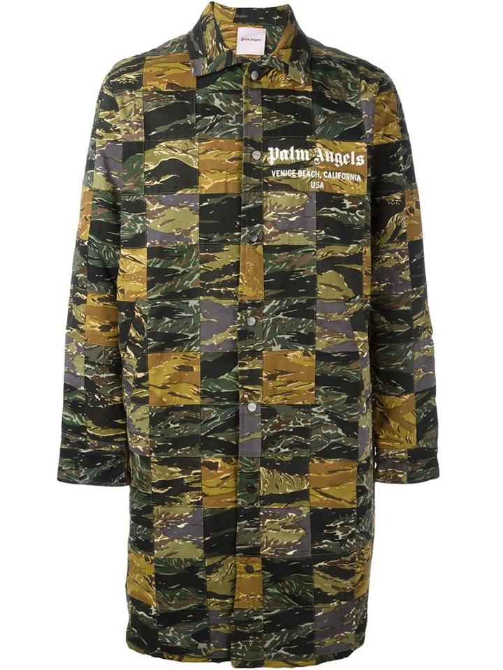 Palm Angels Printed Coat, Men's, Size: 50, Green, Cotton/viscose