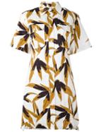 Marni Leaf Print Shirt Dress, Women's, Size: 38, White, Cotton/linen/flax