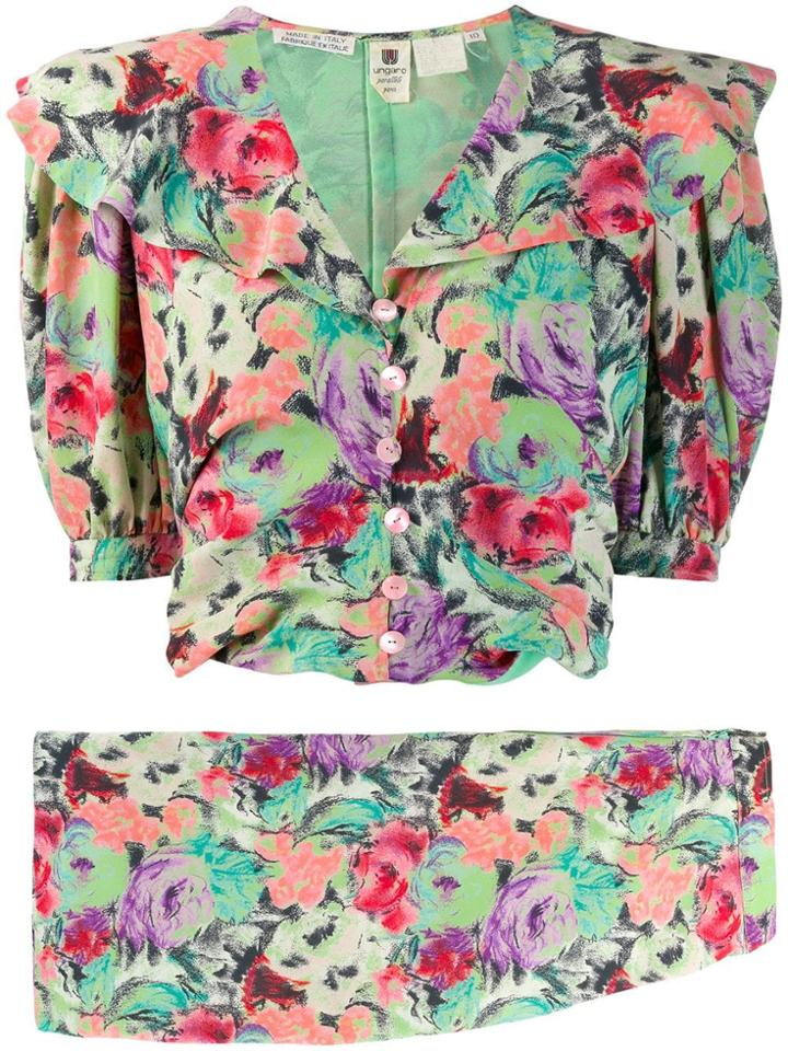 Emanuel Ungaro Vintage 1980's Floral Top & Skirt Set - Green
