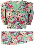 Emanuel Ungaro Vintage 1980's Floral Top & Skirt Set - Green