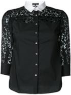 Loveless - Contrast Collar Sheer Panel Blouse - Women - Cotton/polyester/polyurethane - 34, Black, Cotton/polyester/polyurethane