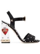Dolce & Gabbana Black Cady Scared Heart 105 Sandals