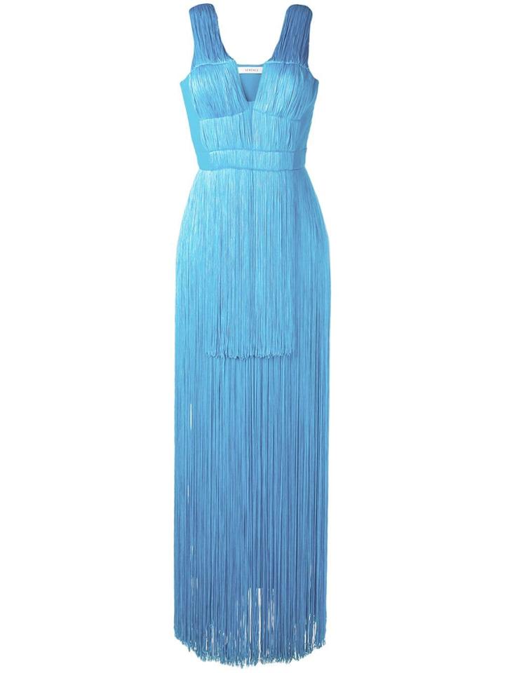 Versace Vintage Fringed Sleeveless Gown - Blue