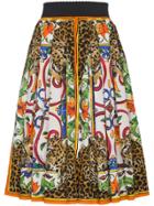 Dolce & Gabbana Majolica And Leopard Print Circle Skirt - Multicolour