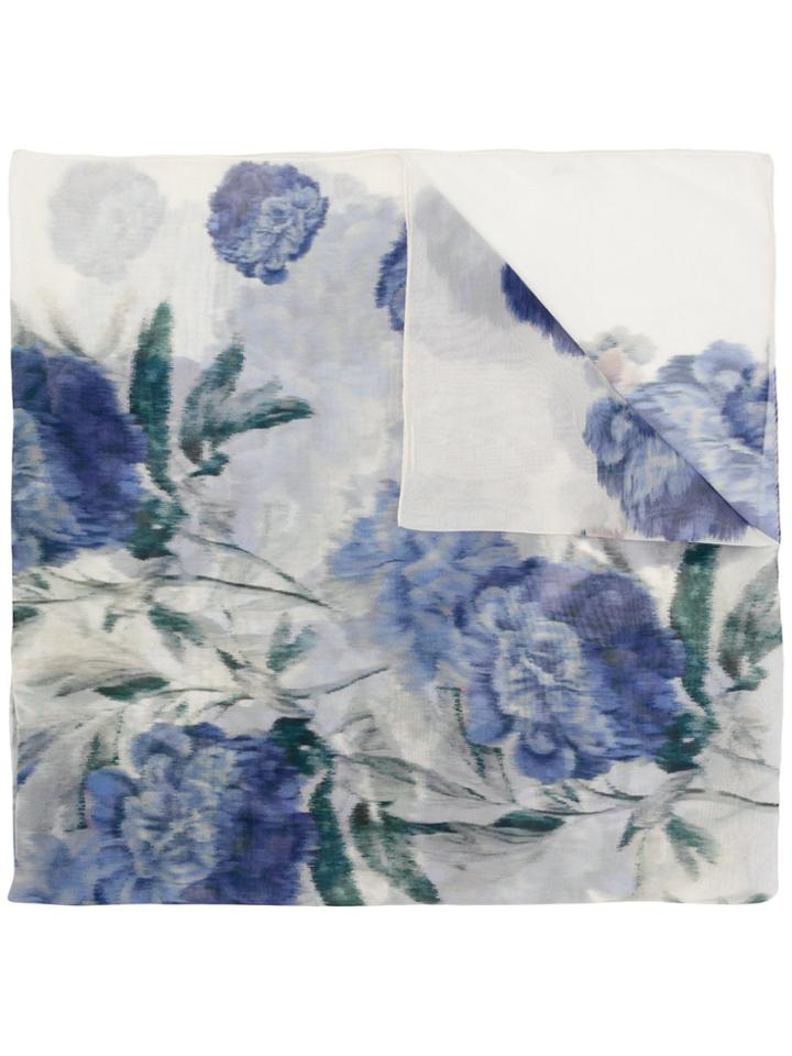 Giorgio Grati Floral Embroidered Scarf - Blue