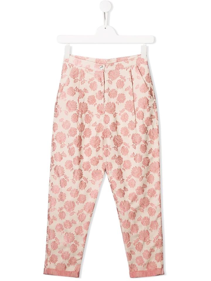 Caffe' D'orzo Teen Rose Embroidered Trousers - Neutrals