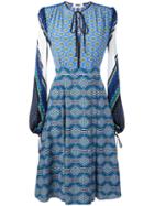 Msgm - Multi-print Flared Dress - Women - Silk - 42, Women's, Blue, Silk