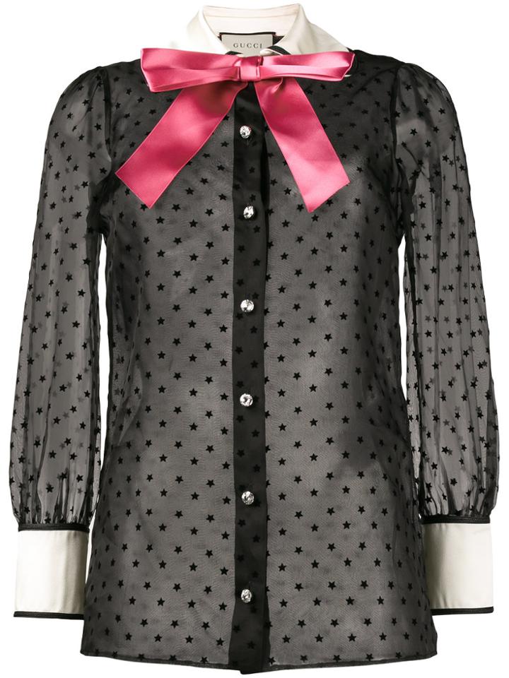 Gucci Taffeta Star Flock Shirt With Bow - Black