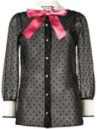 Gucci Taffeta Star Flock Shirt With Bow - Black