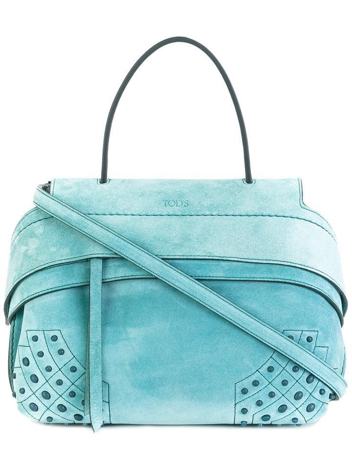 Tod's Fold-over Closure Tote, Women's, Blue, Suede