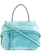 Tod's Fold-over Closure Tote, Women's, Blue, Suede