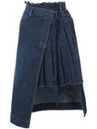 Sacai - Denim Pleated Panel Wrap Skirt - Women - Cotton - 2, Blue, Cotton
