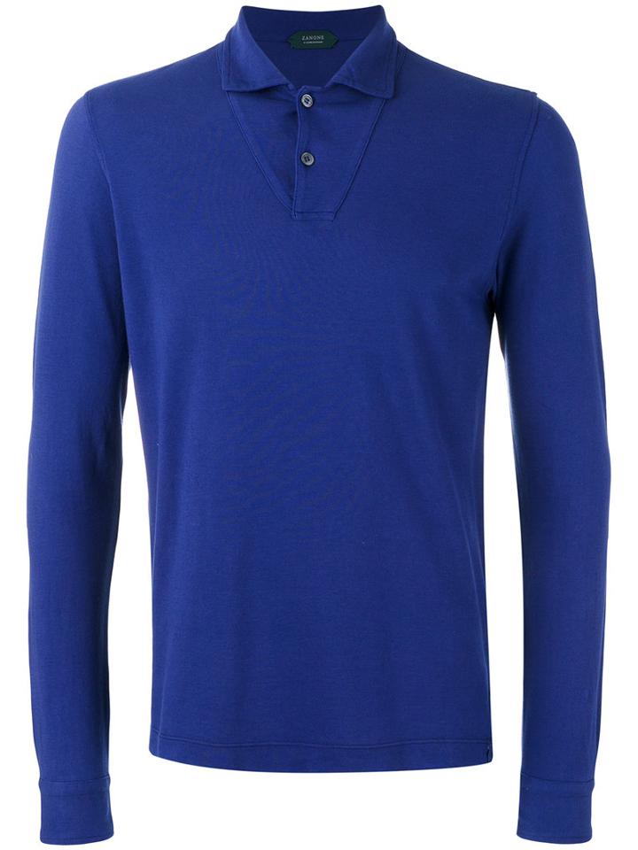 Zanone Long Sleeve Polo Shirt, Men's, Size: Small, Blue, Cotton