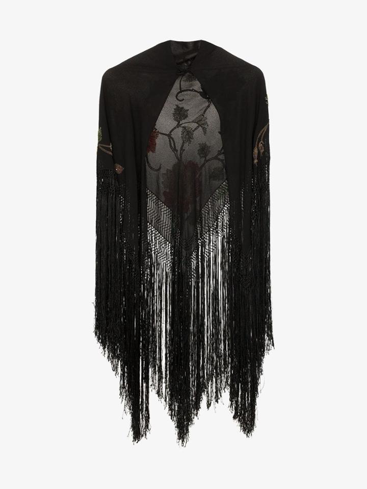 One Vintage Sequin-embellished Fringe Cape - Black