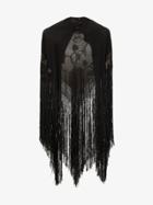 One Vintage Sequin-embellished Fringe Cape - Black