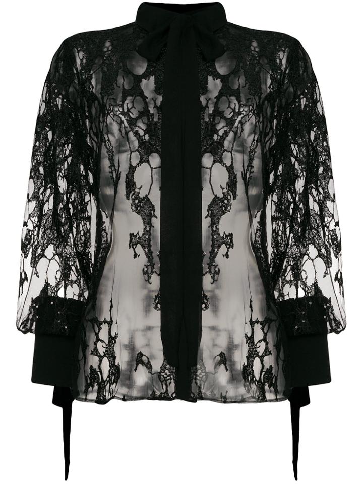 Elie Saab Sheer Embellished Blouse - Black