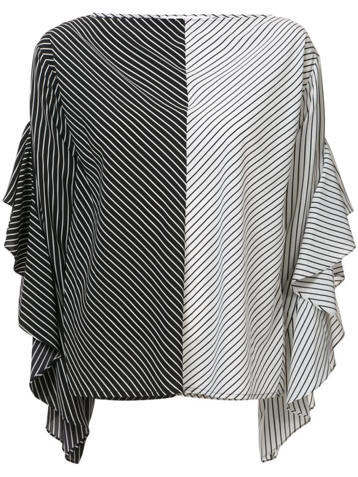 Robert Rodriguez Striped Ruffle Sleeve Blouse - White