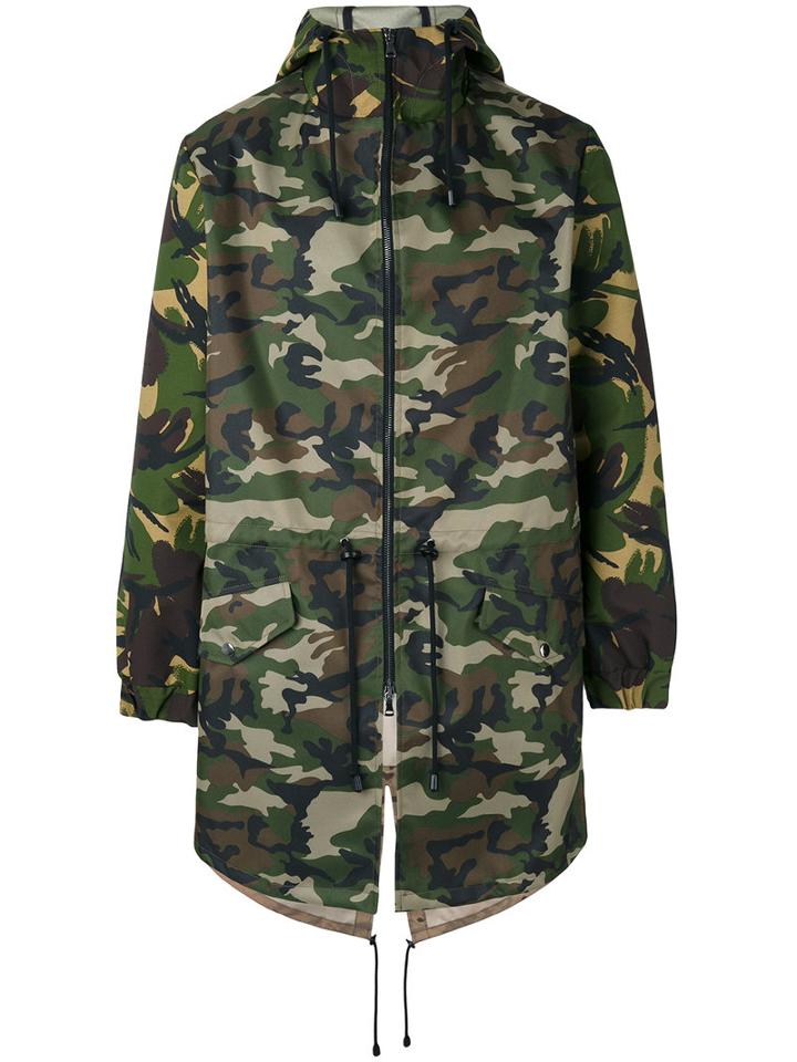 Lc23 - Camouflage Hooded Coat - Men - Polyester - M, Green, Polyester
