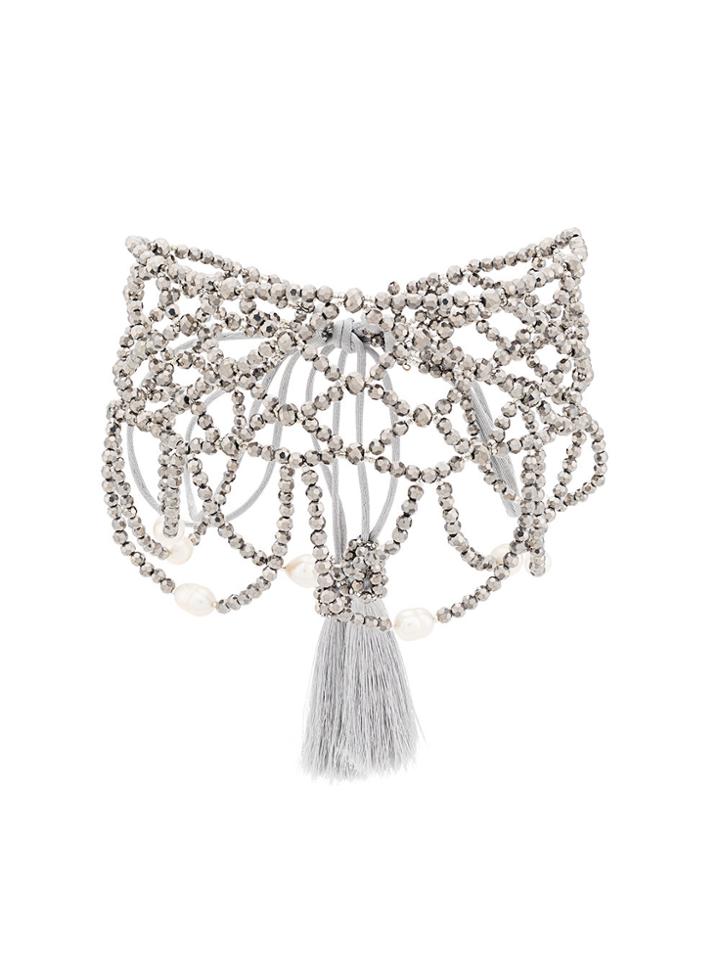 Night Market Draped Bead Choker Necklace - Metallic