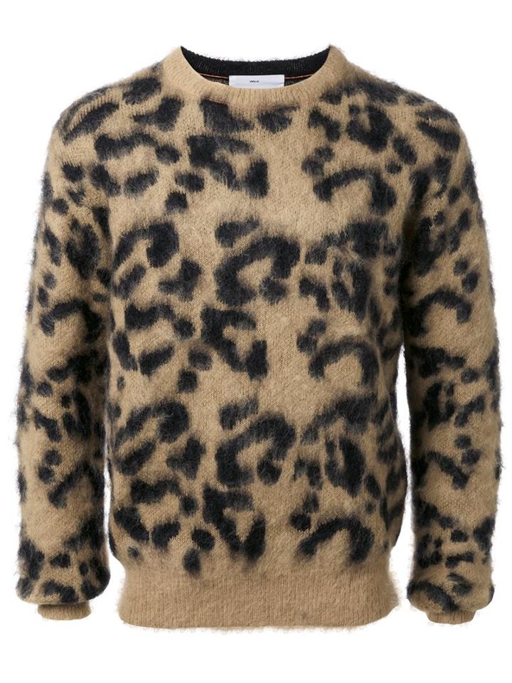 Toga Leopard Pattern Jacquard Pullover, Men's, Size: 48, Brown, Nylon/polyester/polyurethane