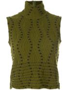 Christian Dior Vintage Standing Collar Knitted Blouse - Green