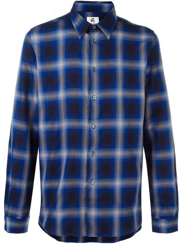 Ps By Paul Smith Plaid Shirt, Men's, Size: Small, Blue, Cotton/spandex/elastane