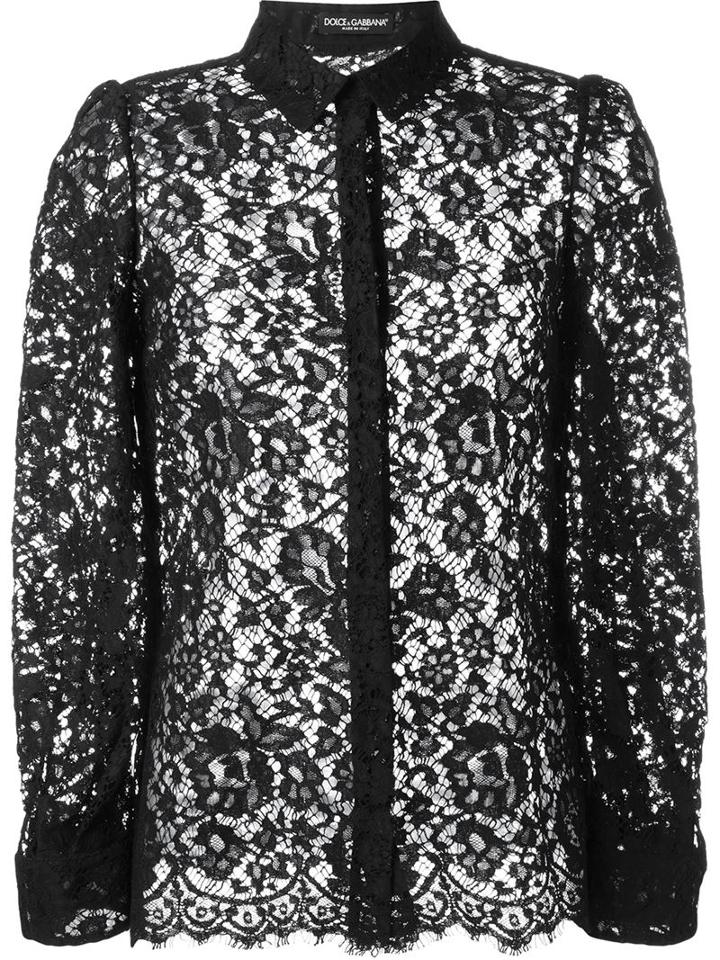 Dolce & Gabbana Sheer Floral Lace Shirt, Women's, Size: 40, Black, Cotton/viscose/nylon