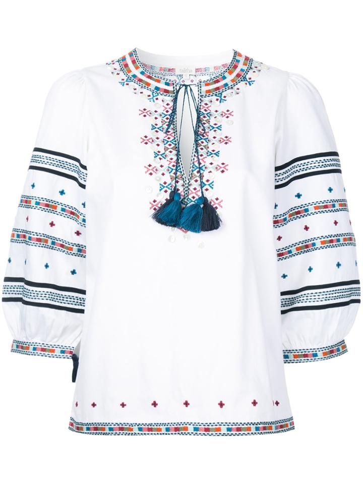 Talitha Zoya Embroidered Peasant Blouse - White