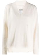 Maison Margiela Destroyed Effect Knitted V-neck Sweater - White