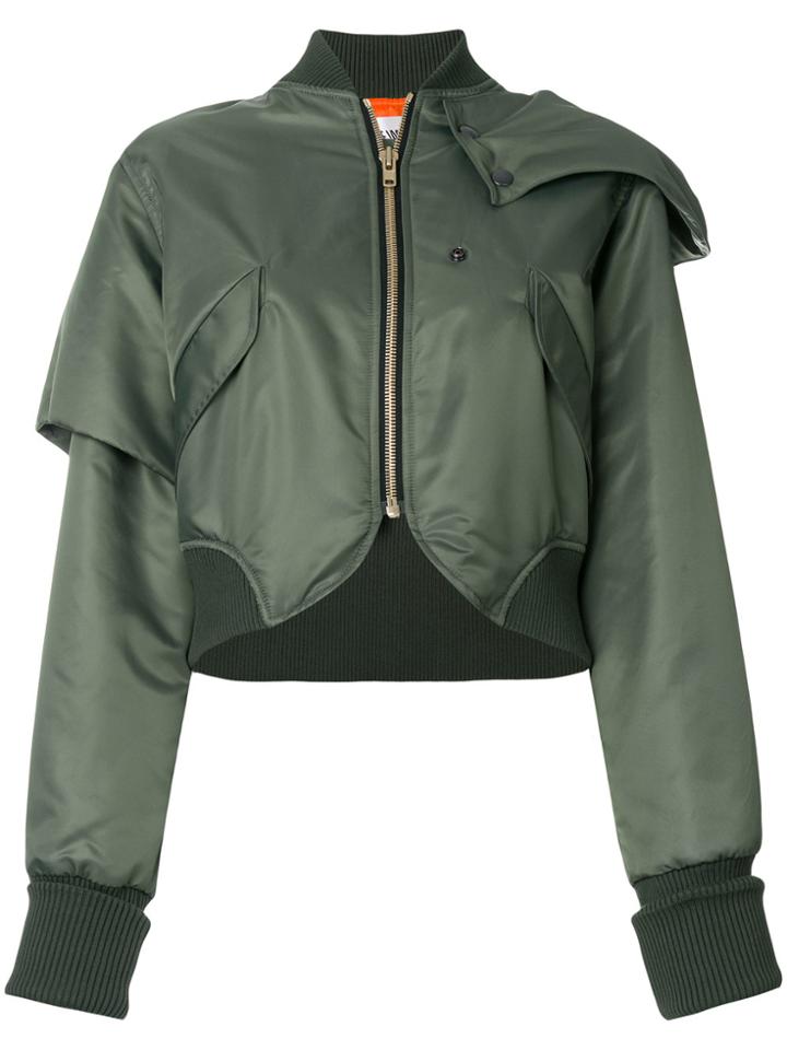 Vejas Deconstructed Cropped Bomber Jacket - Green