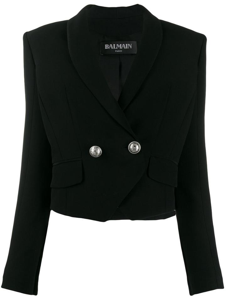 Balmain Double-breasted Cropped Blazer - Black