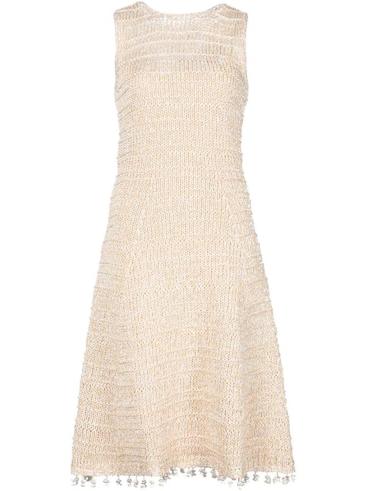 Derek Lam Knitted Tassel Hem Dress, Women's, Size: Xs, Nude/neutrals, Cotton