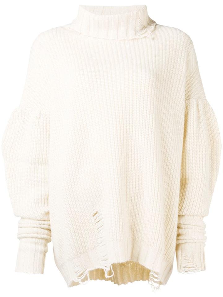 Circus Hotel Distressed Turtle Neck Jumper - Nude & Neutrals