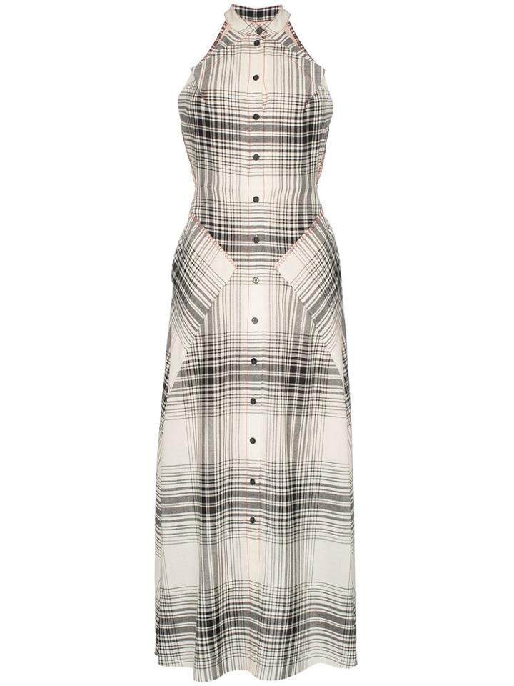 Roland Mouret Amador Check Print Halterneck Button-down Dress -