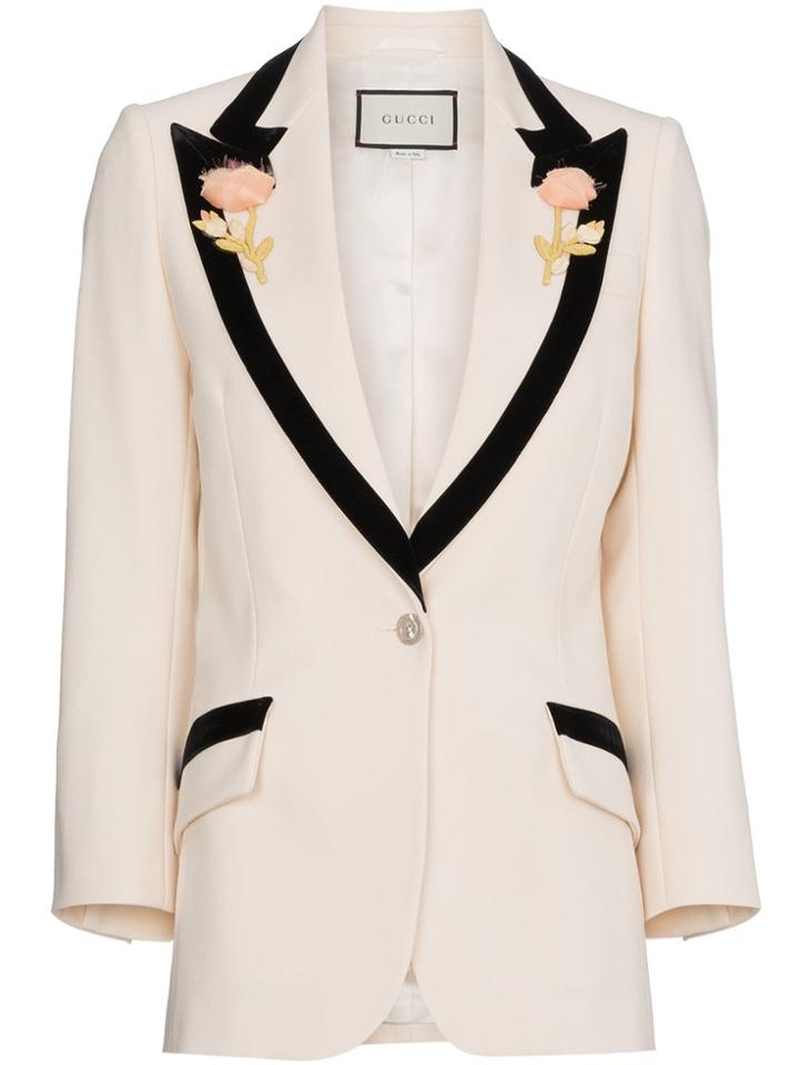 Gucci Flower Embroidered Wool Jacket - Neutrals
