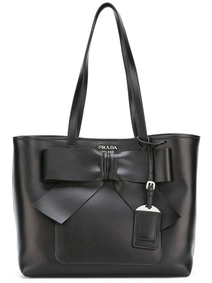 Prada Logo Plaque Tote, Women's, Black, Leather