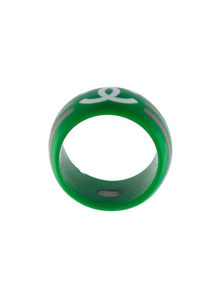 Chanel Vintage Logo Resin Ring, Women's, Green