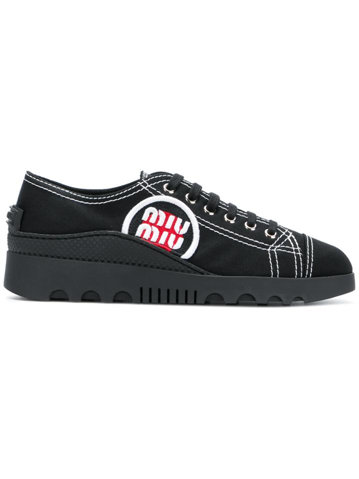 Miu Miu Logo Patch Lace-up Sneakers - Black