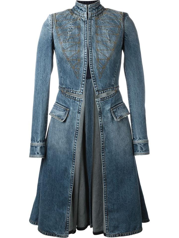 Alexander Mcqueen Stitched Flared Denim Coat