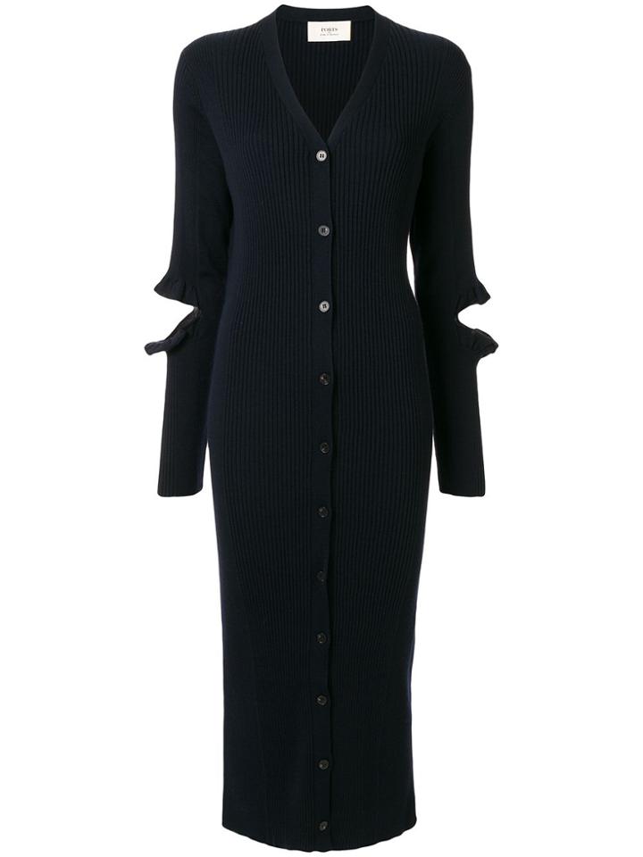 Ports 1961 Cut-out Sleeve Ribbed Cardi-coat - Blue