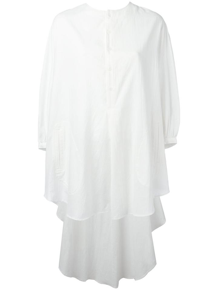 Yohji Yamamoto - Collarless Mini Shirt Dress - Women - Cotton - 1, White, Cotton