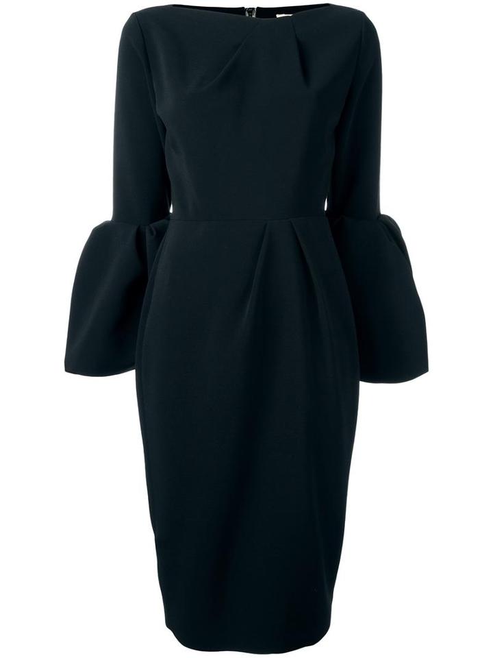 Roksanda Rouches Sleeves Midi Dress, Women's, Size: 12, Black, Polyester/spandex/elastane/viscose