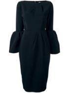 Roksanda Rouches Sleeves Midi Dress, Women's, Size: 12, Black, Polyester/spandex/elastane/viscose