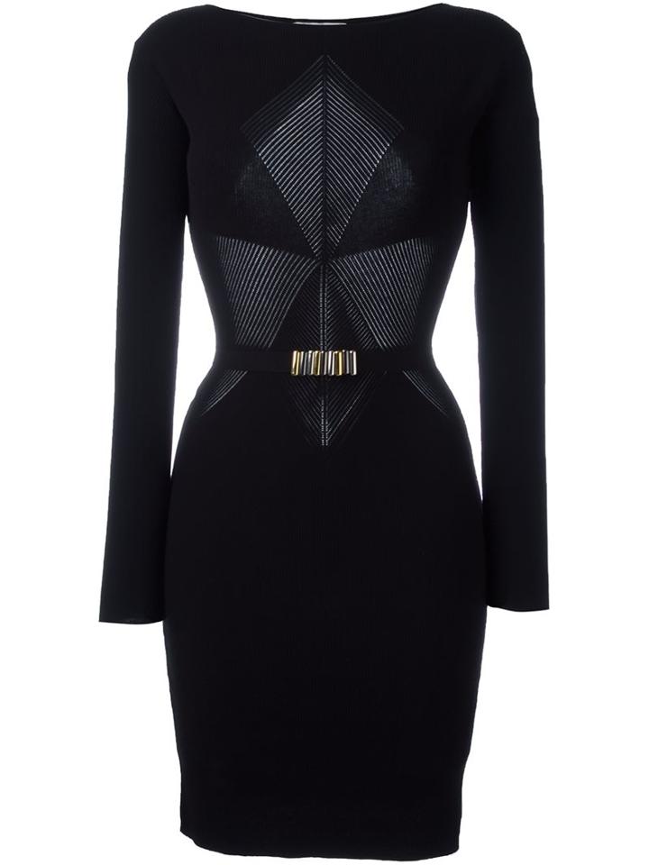 Versace Collection Ribbed Panel Fitted Dress, Women's, Size: 42, Black, Viscose/polyester