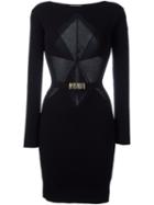 Versace Collection Ribbed Panel Fitted Dress, Women's, Size: 42, Black, Viscose/polyester